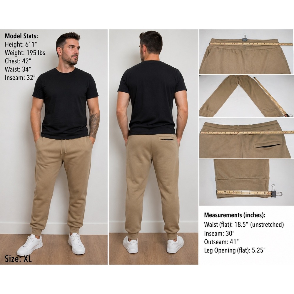32 Degrees Heat Mens Joggers XL Tan Khaki Fleece Lined Sweatpants Zip Pocket